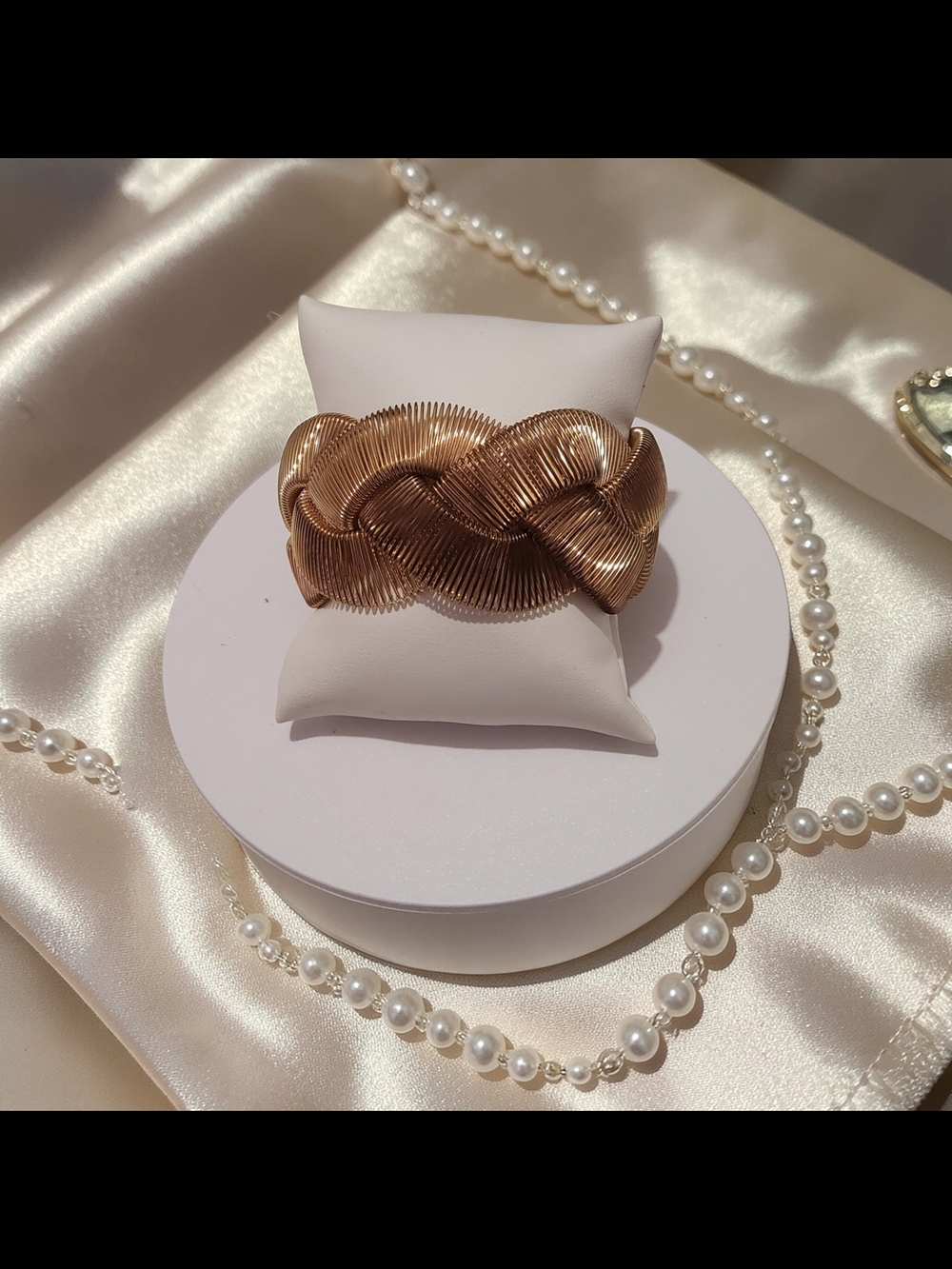 New Braided Metal Cuff Bracelet in Rose Gold - Women Accessories